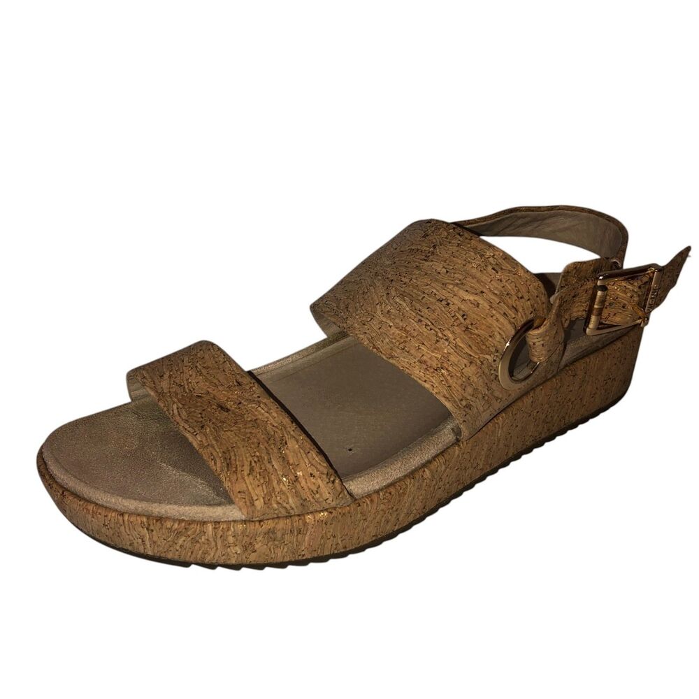 Vionic Louise Size 9 Tan Cork Platform Wedge Slingback Sandals Orthotic Shoes